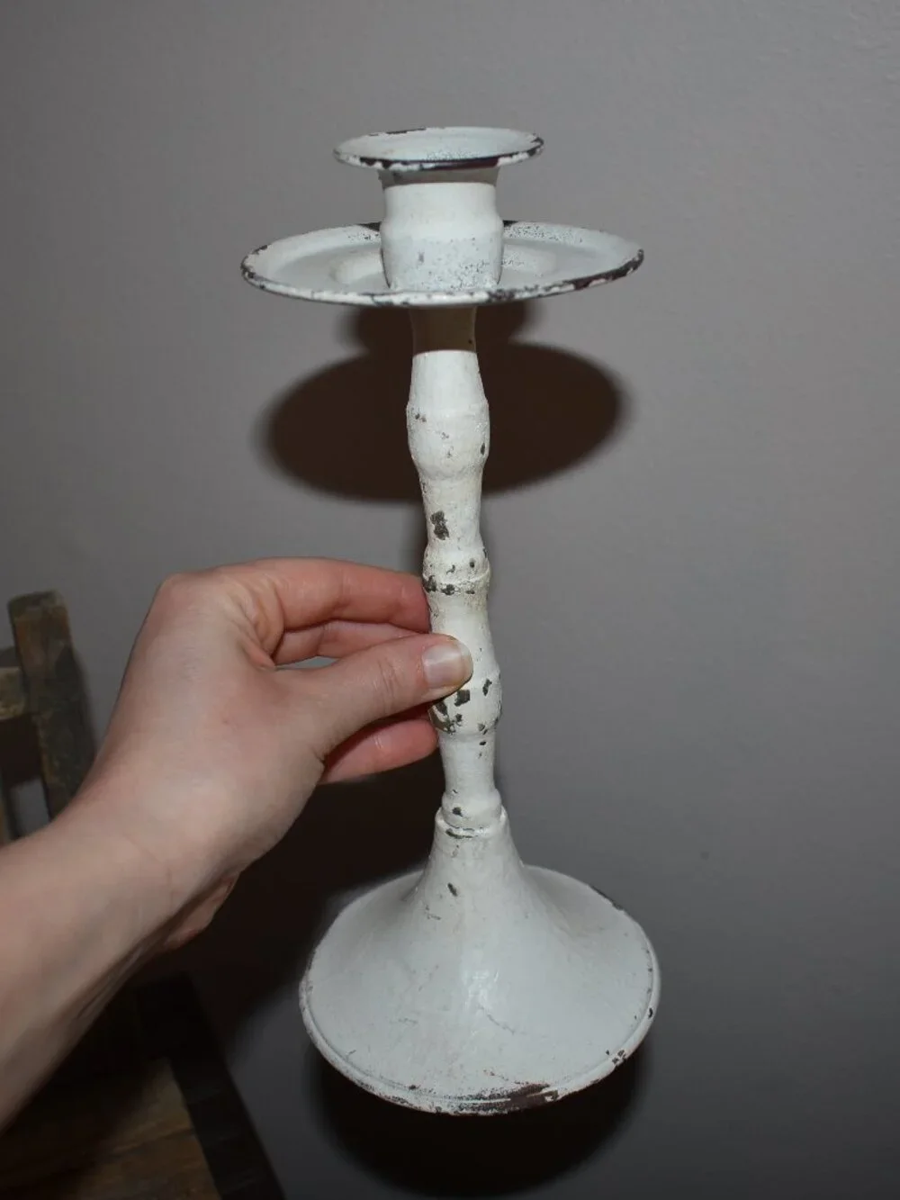 Vintage Shabby Chic Distressed White Iron Metal Candle Holder Farmhouse Decor